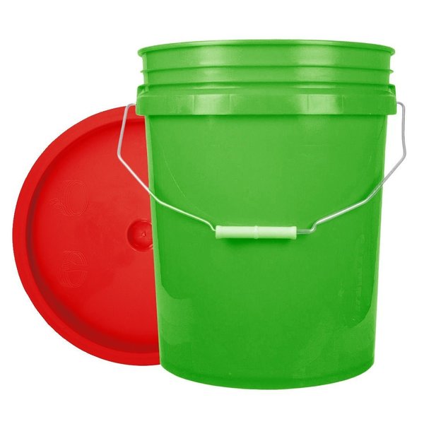 World Enterprises Bucket, 12 in H, Lime Green and Red 5LIGRN,345RED